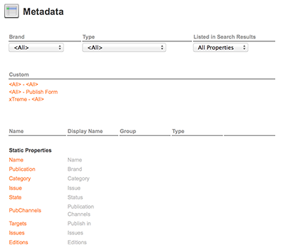 The Metadata page
