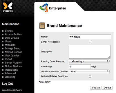 The Brand Maintenance page