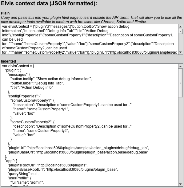 Elvis context data JSON formatted