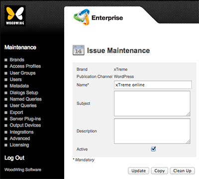 The Issue Maintenance page for WordPress