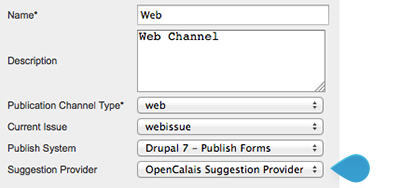The Suggestion Provider list on the Publication Channel Maintenance page