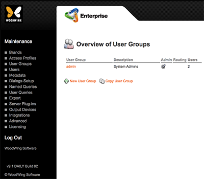 The Overview of User Groups Maintenance page