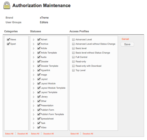 Authorization Maintenance page after clicking Add