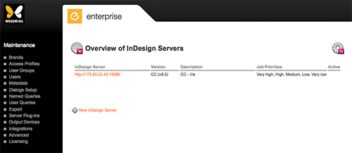 The Overview of InDesign Servers page