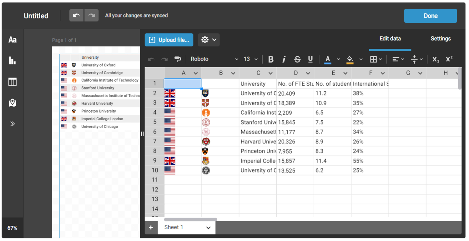 Editing data in an Infogram table