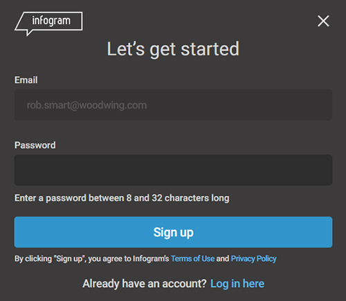 The Infogram Log In dialog