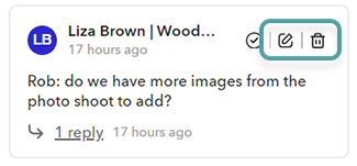 The icons for editing or deleting a comment