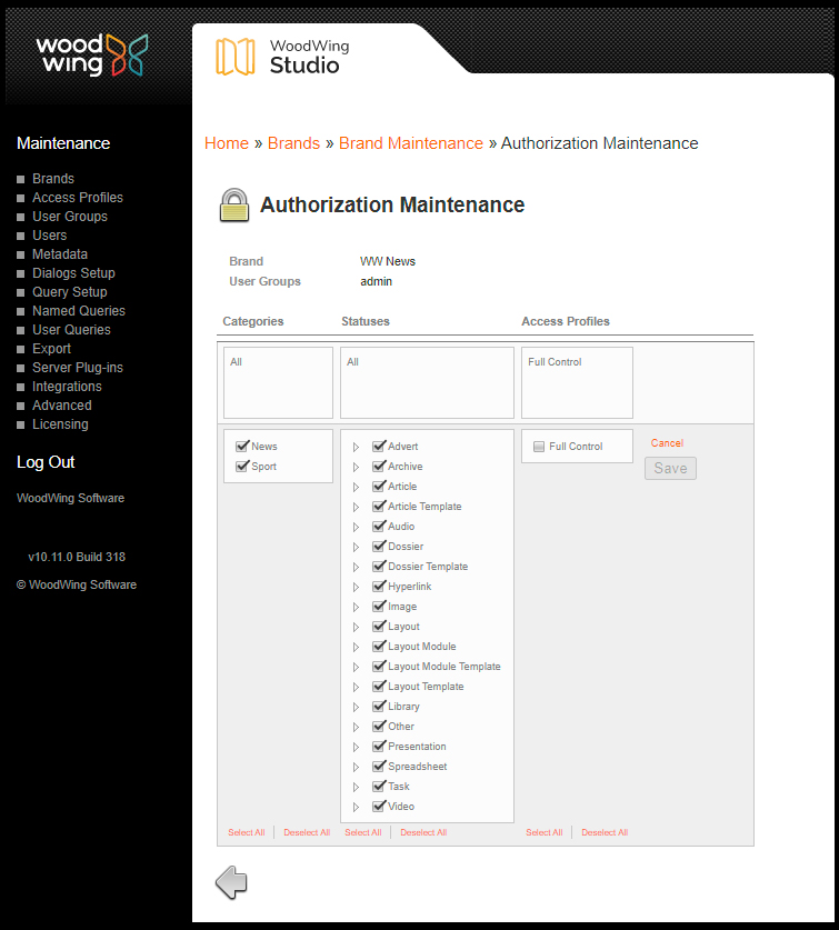 Authorization Maintenance page after clicking Add