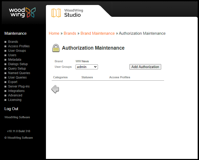The user authorization maintenance page