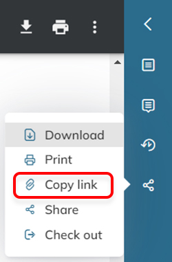 The Copy link option in the Share options menu of a document