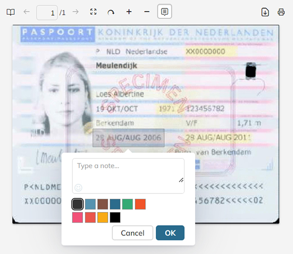 Adding a note on a document preview