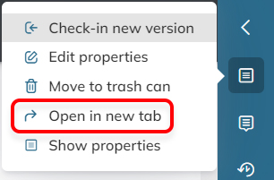 The option for opening a document in a new Web browser tab.