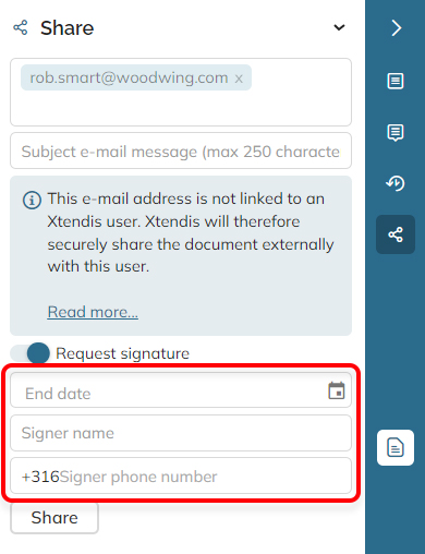 The fields when Request signature is enabled