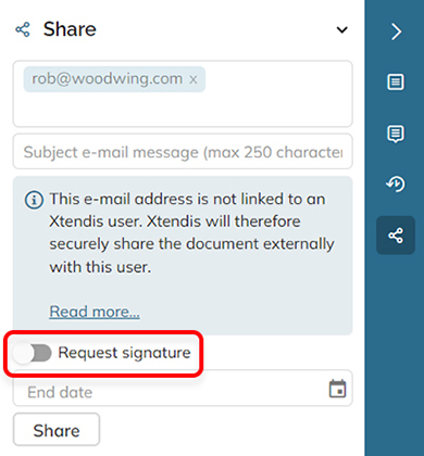 The Request signature option in the Share panel