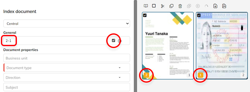 Splitting pages in a different order than the order in the document