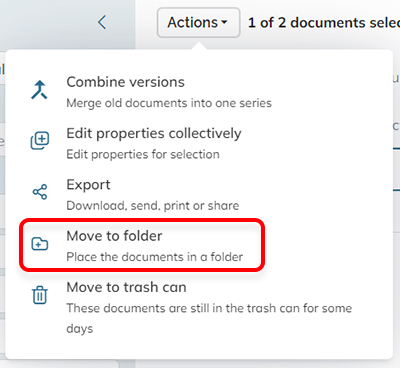 The Move to folder option in the action menu of the search results