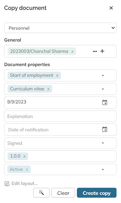 The Index document panel