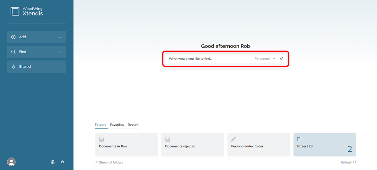 The Search field and filter on the Dashboard.