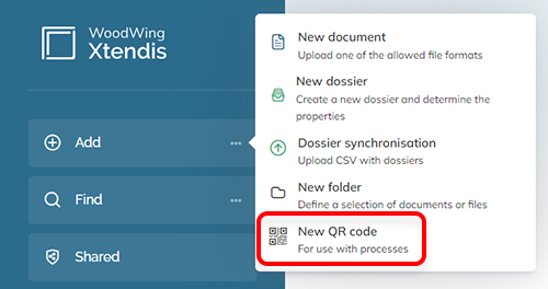 The New QR code option in the Add menu