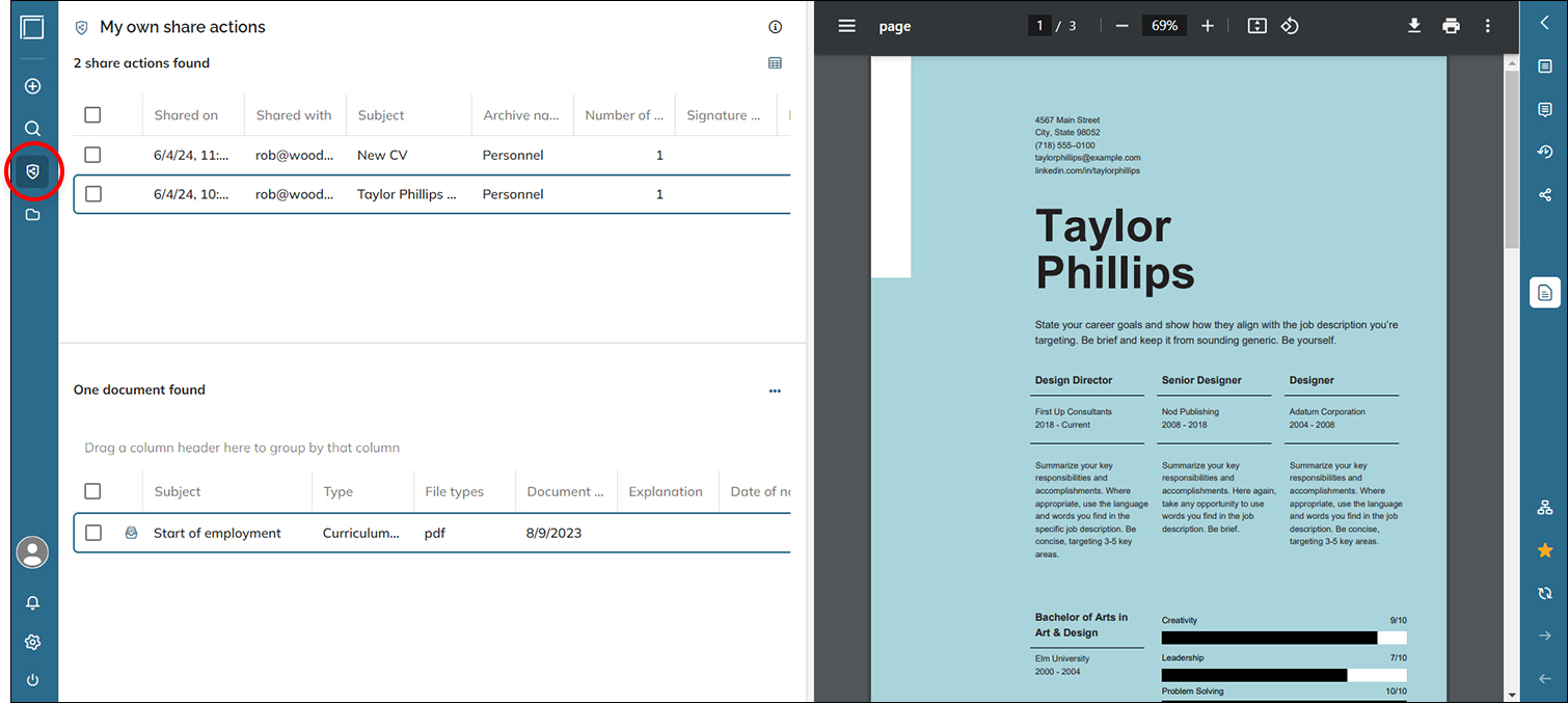 The Shared documents page