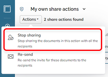 The Stop sharing option in the Action menu