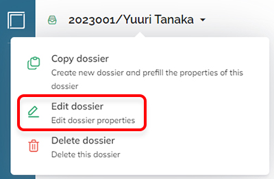 The Edit dossier option in the dossier menu