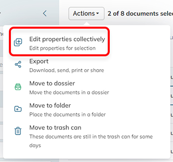 The Edit properties collectively option in the action menu