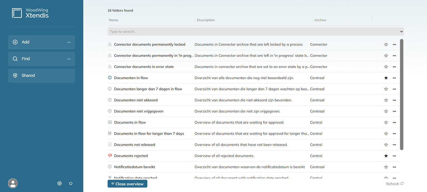 The overview of folders on the Dashboard