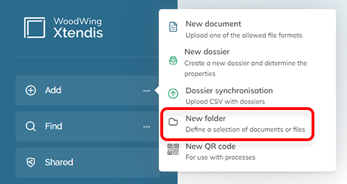 The New folder option in the Add menu