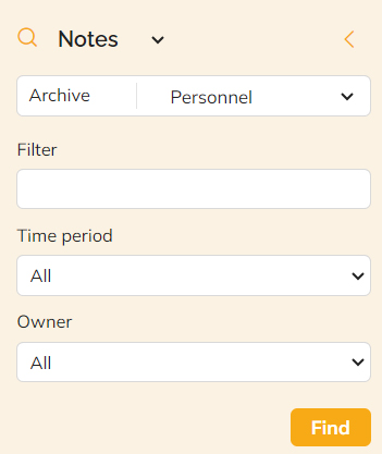 The options for finding a note