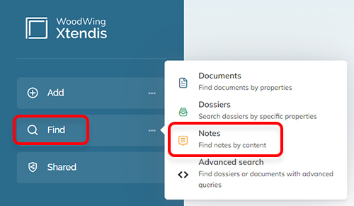 The options on the Dashboard for finding notes