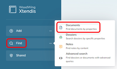The options on the Dashboard for finding documents