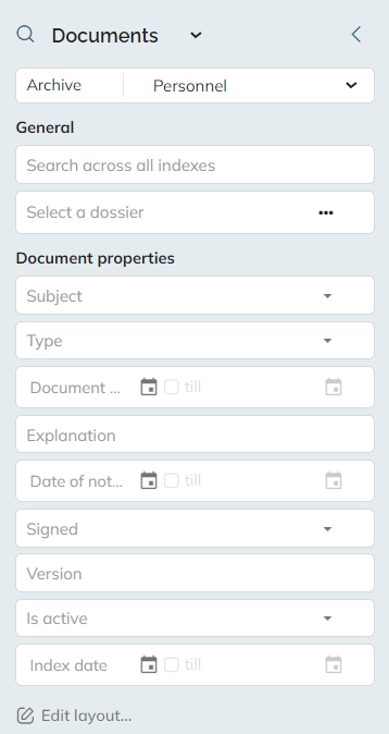 The options for finding a document