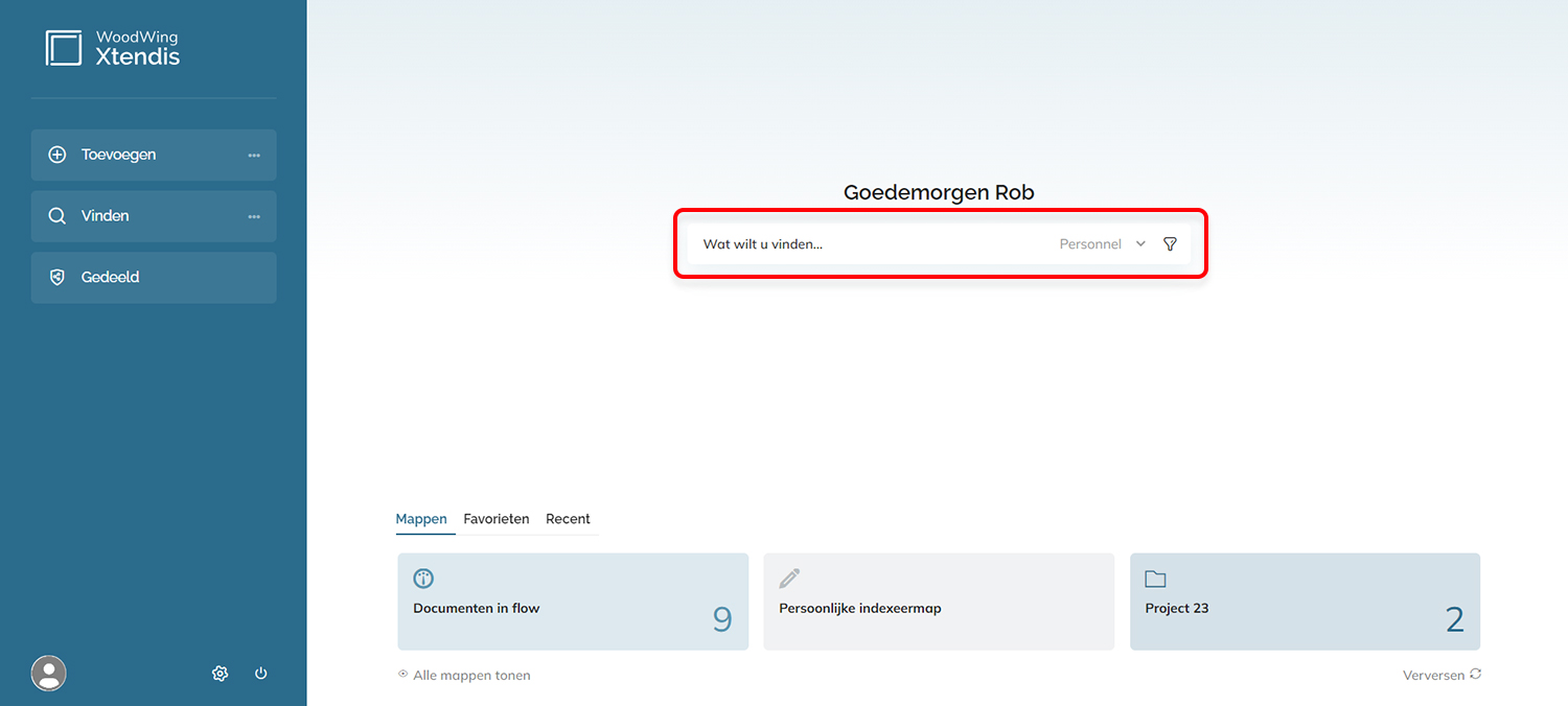 The Search field and filter on the Dashboard.