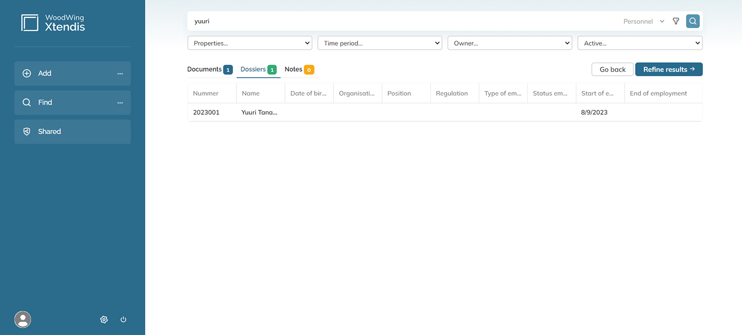 The search results page when performing a Quick search