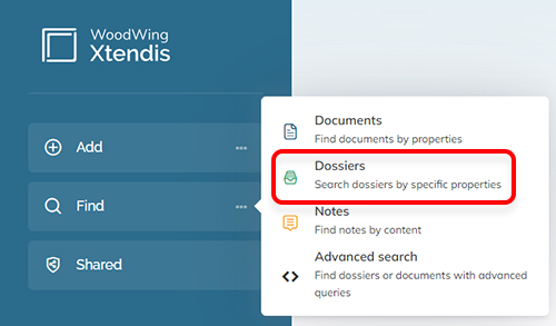 The options on the Dashboard for finding dossiers