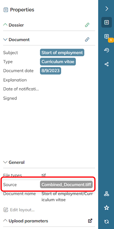 Clicking the tag in the Source field will open the linked document