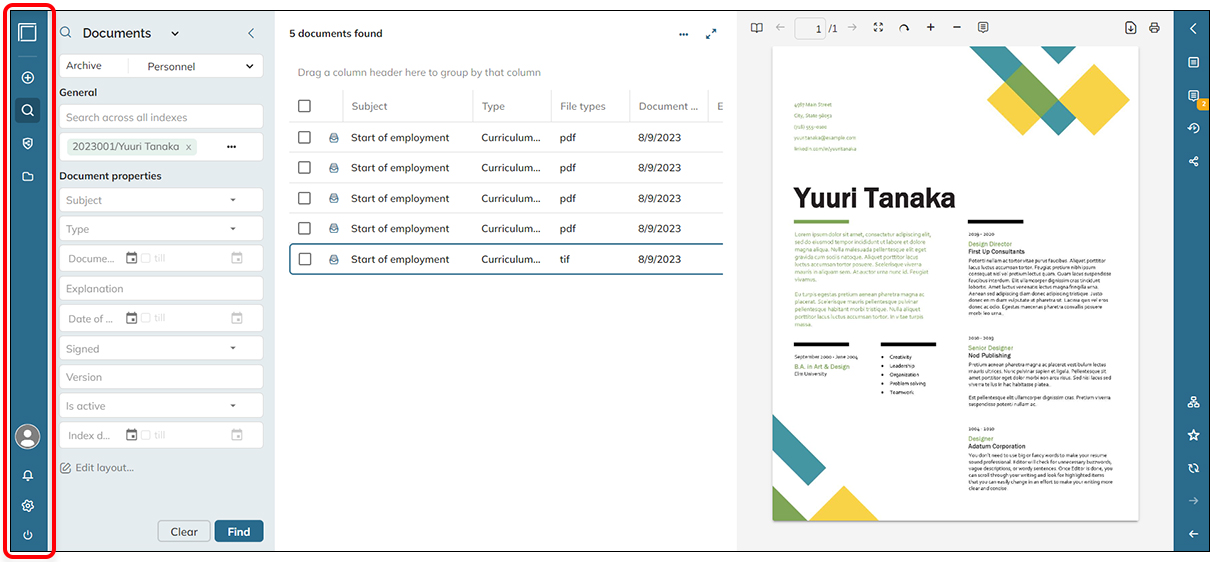 The min Dashboard gives access to often used actions and is permanently in view.