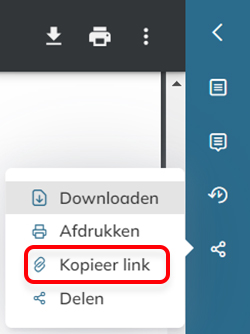 De optie Kopieer link in het optiemenu voor delen van een document