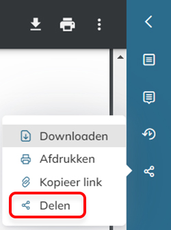 De optie Kopieer link in het optiemenu voor delen van een document