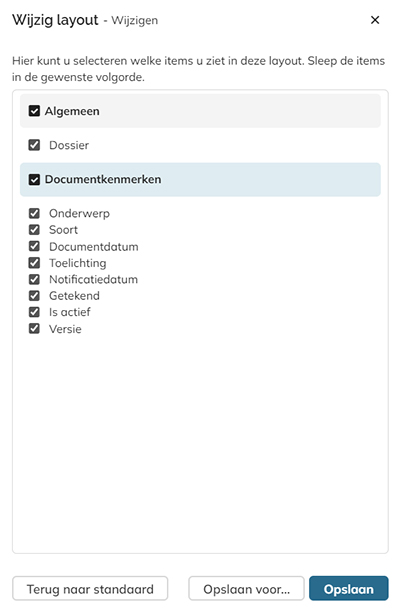 Via het paneel Wijzig Layout kunt u bepalen welke kenmerken op de pagina worden weergegeven