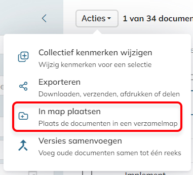 De optie Naar map verplaatsen in het Actiemenu van de zoekresultaten