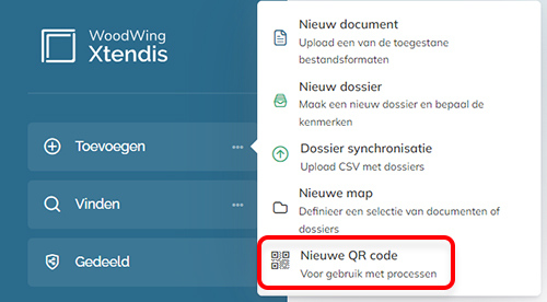De optie Nieuwe QR-code in het menu Toevoegen