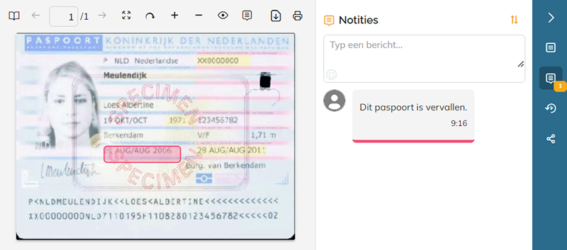 Een notitie in de voorvertoning van een document en in het paneel Notities