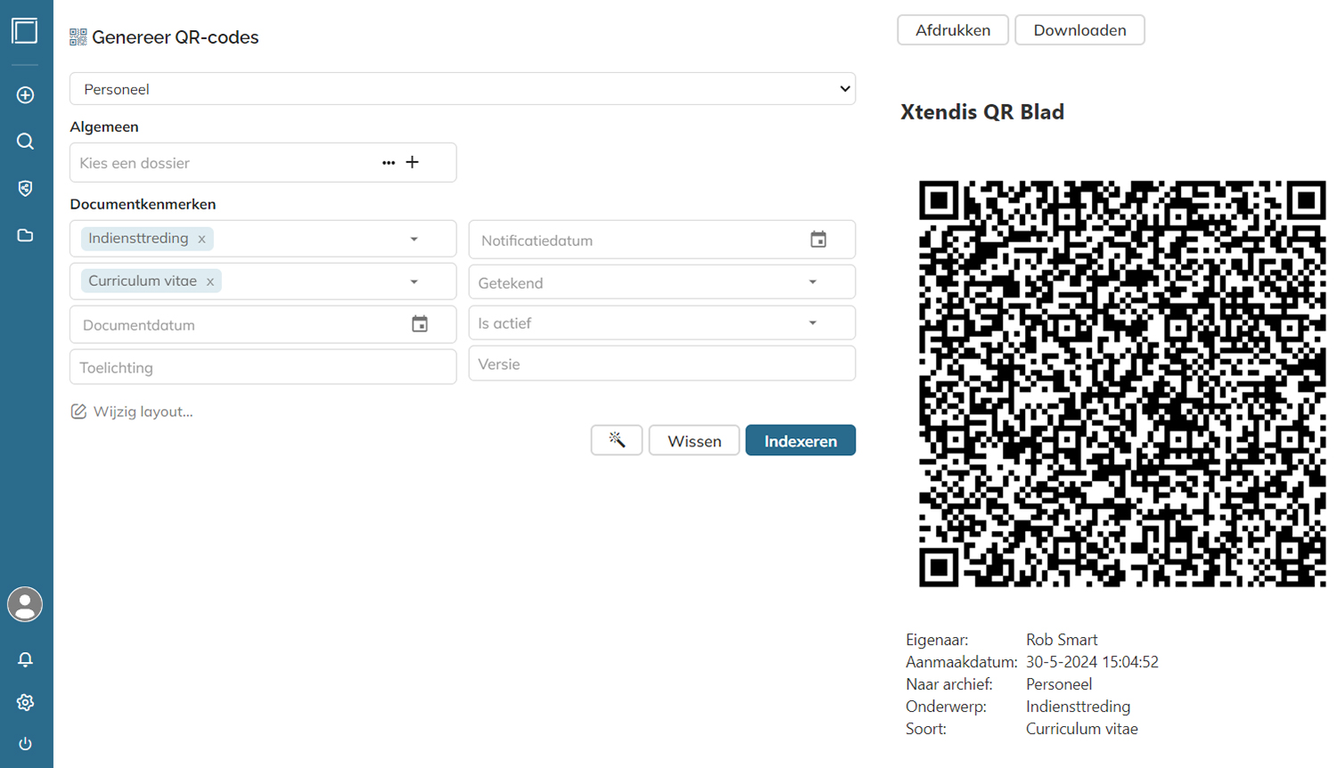 De pagina Genereer QR-codes