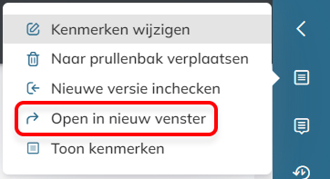 De optie voor het openen van een document in een nieuw webbrowsertabblad.