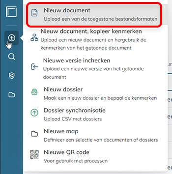 De +-knop op de Startpagina als werkbalk met zijn menu.