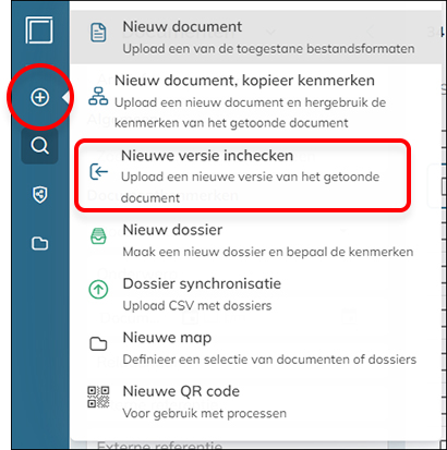 De optie Nieuwe versie inchecken