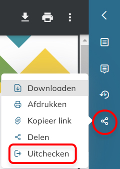 De optie Uitchecken in het menu Delen