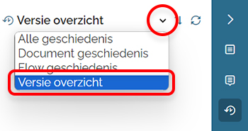 Versie overzicht kiezen in het paneel Geschiedenis